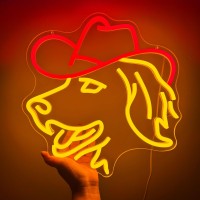 Zlooree Golden Retriever Neon Signs For Wall Decor Cute Dog With Cowboy Hat Led Light Up Sign For Pet Shop Bedroom Home Party D