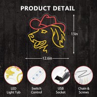 Zlooree Golden Retriever Neon Signs For Wall Decor Cute Dog With Cowboy Hat Led Light Up Sign For Pet Shop Bedroom Home Party D