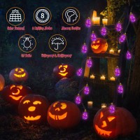 Orange Purple Solar Halloween Lights Outdoor 20Ft Black Hemp Rope Halloween String Lights Waterproof Orange Purple Lights Wi