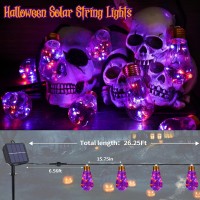 Orange Purple Solar Halloween Lights Outdoor 20Ft Black Hemp Rope Halloween String Lights Waterproof Orange Purple Lights Wi