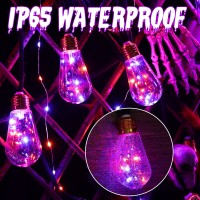 Orange Purple Solar Halloween Lights Outdoor 20Ft Black Hemp Rope Halloween String Lights Waterproof Orange Purple Lights Wi