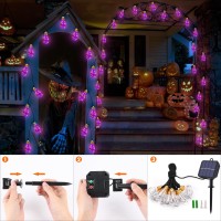 Orange Purple Solar Halloween Lights Outdoor 20Ft Black Hemp Rope Halloween String Lights Waterproof Orange Purple Lights Wi