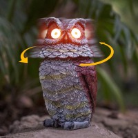 Jycozy Garden Owl Statue Solar Powered Figurine Decor Glowing Eyes Spring Mounted Wobblying Head Resin Outdoor Figurine Lightin