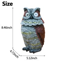 Jycozy Garden Owl Statue Solar Powered Figurine Decor Glowing Eyes Spring Mounted Wobblying Head Resin Outdoor Figurine Lightin