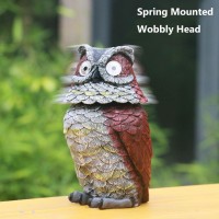 Jycozy Garden Owl Statue Solar Powered Figurine Decor Glowing Eyes Spring Mounted Wobblying Head Resin Outdoor Figurine Lightin