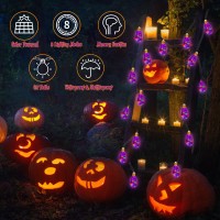 Solar Halloween Lights Outdoor 20Ft Black Hemp Rope Halloween String Lights Waterproof Orange Purple Green Strig Lights Wi