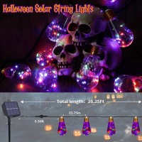 Solar Halloween Lights Outdoor 20Ft Black Hemp Rope Halloween String Lights Waterproof Orange Purple Green Strig Lights Wi