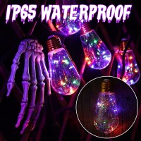 Solar Halloween Lights Outdoor 20Ft Black Hemp Rope Halloween String Lights Waterproof Orange Purple Green Strig Lights Wi