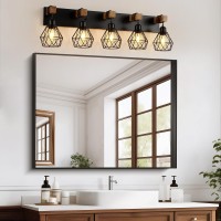 Farmhouse Bathroom Vanity Light Fixtures 5Light Wood Bathroom Light Fixtures Over Mirror Rustic Sconces Wall Lighting With El