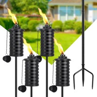 Snogswog Citronella Torches For Outside Set Of 4 16 Oz Outdoor Garden Torches With 3Prong Grounded Stake 59 Inch Metal Torch