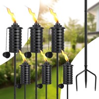 Snogswog Citronella Torches For Outside Set Of 6 16 Oz Outdoor Garden Torches With 3Prong Grounded Stake 59 Inch Metal Torch