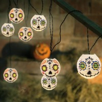 Abeja Halloween Lantern String Lights 85Ft Grimace White Nylon Lantern Lights With 10 Mini Led Bulbs Connectable Halloween La