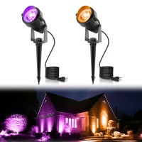 Lohas Orange And Purple Halloween Lights Outdoor Auto Onoff 2 Pack Led Spotlights For Yard 5W 120V Landscape Lighting For Fo