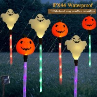 Fcysy Solar Powered Halloween Decorations Lights 6 Pcs Solar Halloween Pumpkin Ghosts Pathway Lights Halloween Party Garden D