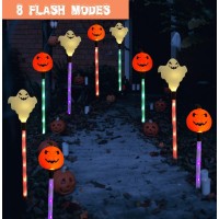 Fcysy Solar Powered Halloween Decorations Lights 6 Pcs Solar Halloween Pumpkin Ghosts Pathway Lights Halloween Party Garden D