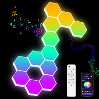 Hervika 12 Pack Diy Hexagon Led Lights Music Sync Hexagon Lights For Wall Led With App Remote Smart Rgb Hexagon Light Panels