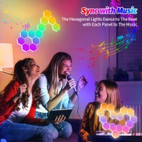 Hervika 12 Pack Diy Hexagon Led Lights Music Sync Hexagon Lights For Wall Led With App Remote Smart Rgb Hexagon Light Panels