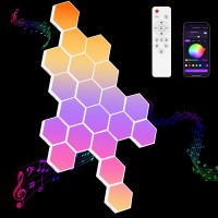 Hervika 20 Pack Diy Hexagon Led Lights Music Sync Hexagon Lights For Wall Led With App Remote Smart Rgb Hexagon Light Panels