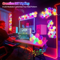 Hervika 20 Pack Diy Hexagon Led Lights Music Sync Hexagon Lights For Wall Led With App Remote Smart Rgb Hexagon Light Panels