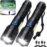 Kmivo Rechargeable Led Flashlights High Lumens 2 Pack 900000 Lumen Super Bright Flashlight With Usb Cable 7 Modes Powerful Fla