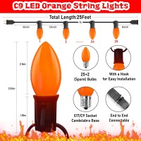 C9 Led Halloween Orange String Lights 25Ft Outdoor String Lights With 27 06W Led Plastic Bulbs2 Spare Halloween Christmas S