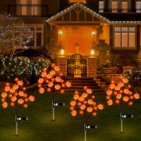 2 Pack Solar Outdoor Lights Fall Decor Thanksgiving Decorations Outdoor Solar Lights With 3D Maple Pumpkin Lights 2 Modes Fall