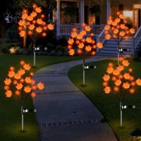 2 Pack Solar Outdoor Lights Fall Decor Thanksgiving Decorations Outdoor Solar Lights With 3D Maple Pumpkin Lights 2 Modes Fall