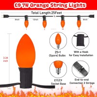 25Ft Halloween Outdoor String Lights C9 Vintage Orange String Lights With 26 7W Orange Glass Bulbs1 Spare Hanging Decotative