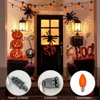 25Ft Halloween Outdoor String Lights C9 Vintage Orange String Lights With 26 7W Orange Glass Bulbs1 Spare Hanging Decotative