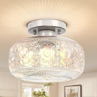 Semi Flush Mount Ceiling Light Brushed White Oak Vintage Kitchen Ceiling Light Fixture Globe Glass Close To Crystal Modern Light