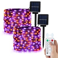 Halloween Solar Outdoor Lights Purple Orange Fairy String Lights 2Pcs 132Ft 360Led Halloween Lights Decorations Outdoor Waterpr