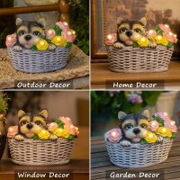 Dog Solar Garden Decor Outdoor Statues Lights Dog Lovers Gift 8Led Basket With Rose Flower For Balcony Yard Patio Decorations