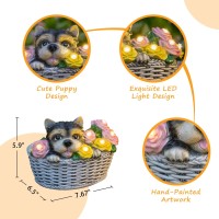 Dog Solar Garden Decor Outdoor Statues Lights Dog Lovers Gift 8Led Basket With Rose Flower For Balcony Yard Patio Decorations