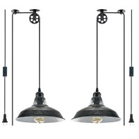 Plug In Pendant Light With Switch Vintage Industrial Design 164Ft Cord Adjustable Pulley Easy Install Ideal For Living Room Poo