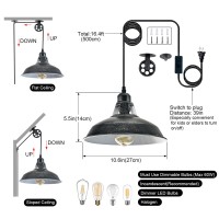 Plug In Pendant Light With Switch Vintage Industrial Design 164Ft Cord Adjustable Pulley Easy Install Ideal For Living Room Poo