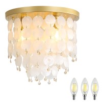 13 Flush Mount Chandelier Natural Capiz Shell Ceiling Light 3 Light Mini Chandelier Gold Crystal Chandelier Hallway Light Fixt