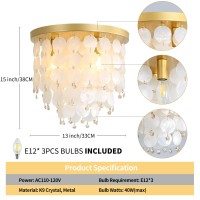 13 Flush Mount Chandelier Natural Capiz Shell Ceiling Light 3 Light Mini Chandelier Gold Crystal Chandelier Hallway Light Fixt