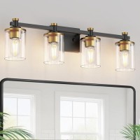 L Lohas Led 4 Light Bathroom Vanity Light Black And Gold Bathroom Light Fixture Over Mirror Modern Lighting Fixtures With Clea