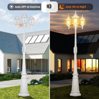 Dusk To Dawn Outdoor Lamp Post Light With Gfci Outlet 3Head Classic White Light Pole With Glass Panels 3 Led Bulbs Included