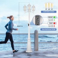 Dusk To Dawn Outdoor Lamp Post Light With Gfci Outlet 3Head Classic White Light Pole With Glass Panels 3 Led Bulbs Included