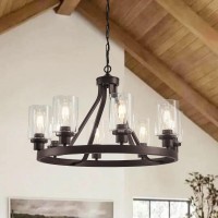 Lanhall 8Light Farmhose Chandelier For Dining Room Light Fixture Oil Rubbed Bronze Kitchen Pendant Light Round Rustic Ceiling H