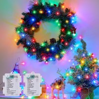 Minetom Christmas String Lights Battery Operated 2 Pack Total 33Ft 100 Led Battery Powered Fairy Lights With Timer 8 Modes Wat