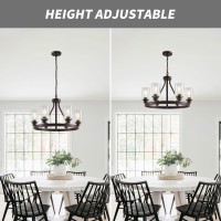 Lanhall 6Light Farmhose Chandelier For Dining Room Light Fixture Oil Rubbed Bronze Kitchen Pendant Light Round Rustic Ceiling H