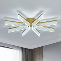 Zglaojt Modern Led Ceiling Light Fixture Gold Semi Flush Mount Acrylic Ceiling Light 40W Dimmable With Remote Chandelier For Far