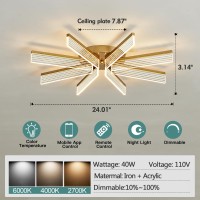 Zglaojt Modern Led Ceiling Light Fixture Gold Semi Flush Mount Acrylic Ceiling Light 40W Dimmable With Remote Chandelier For Far