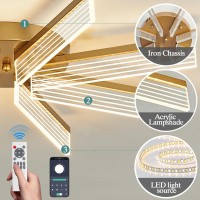 Zglaojt Modern Led Ceiling Light Fixture Gold Semi Flush Mount Acrylic Ceiling Light 40W Dimmable With Remote Chandelier For Far