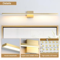 Lonrukat Gold Bathroom Light Fixtures Over Mirror 36 Inch Brushed Brass Bathroom Vanity Light Led Modern Wall Sconce 3000K Bar