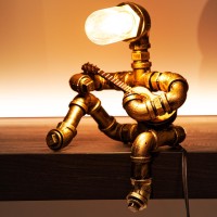 Lcyytg Music Guitar Table Lamp Art Decor Steampunk Table Lamp Retro Guitars Steampunk Lamp Industrial Metal Tube Robot Lamp