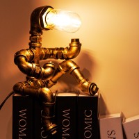 Lcyytg Music Guitar Table Lamp Art Decor Steampunk Table Lamp Retro Guitars Steampunk Lamp Industrial Metal Tube Robot Lamp