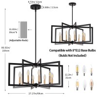 Miaybph Black Chandelier For Dining Room 8Light Kitchen Chandelier Light Fixture Modern Metal Industrial Large Chandeliers For